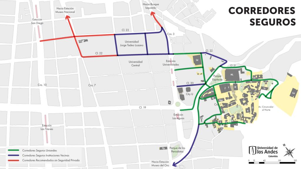 Mapa de corredores seguros cerca a la Universidad