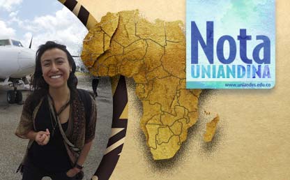 Mujer joven junto al mapa de África