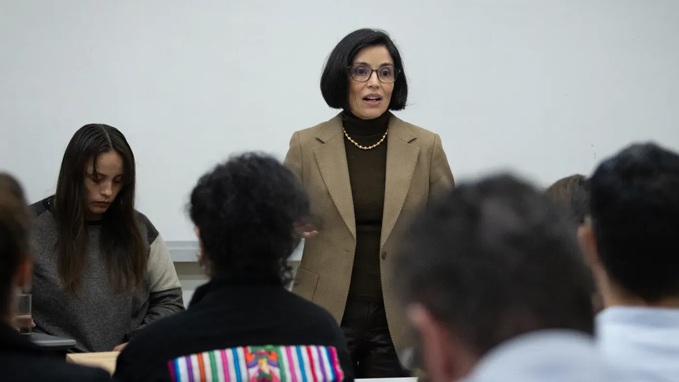 Jimena Hurtado, vicerrectora de investigación y creación durante la inauguración 