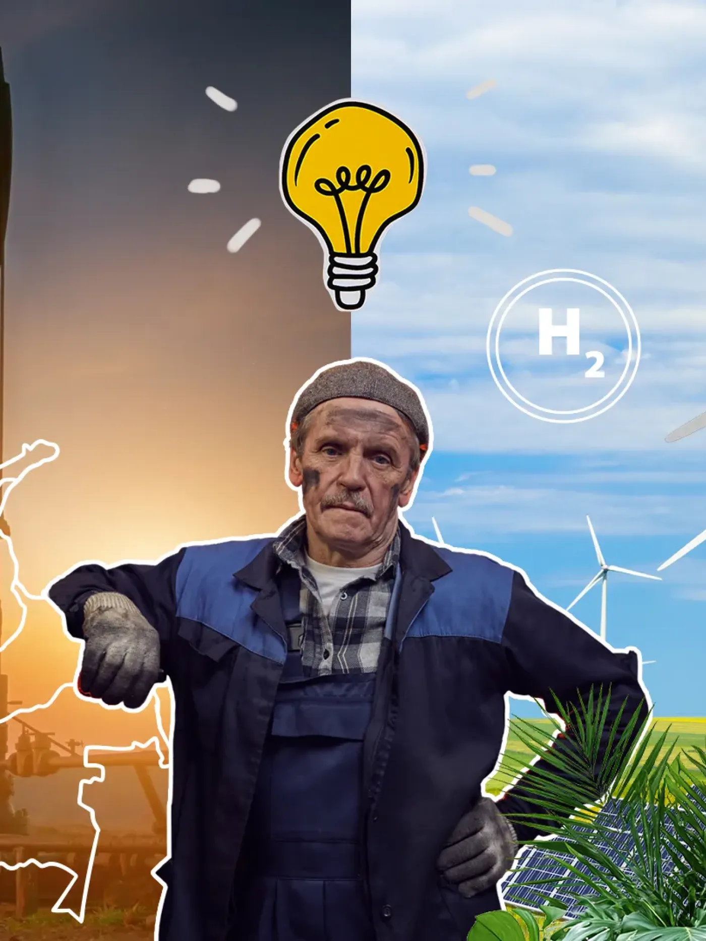 Empleo y transición energética trabajador con bombillo