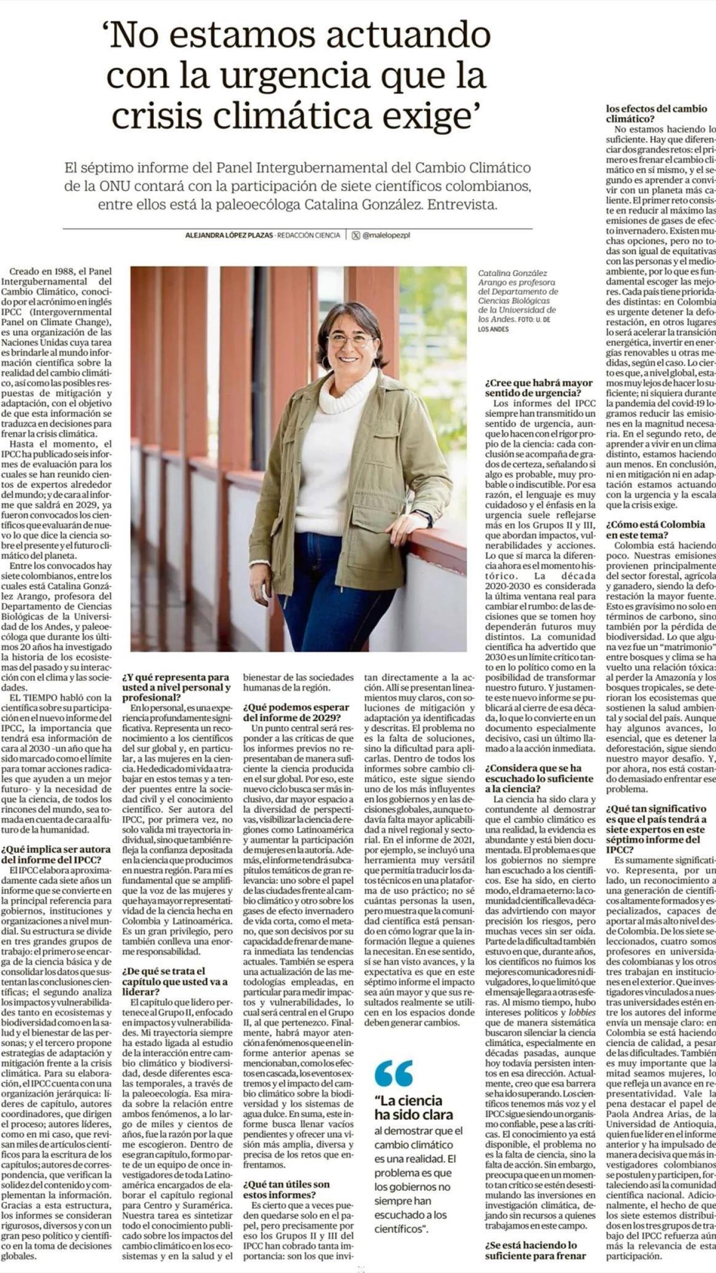 Catalina Gonzalez en El Tiempo
